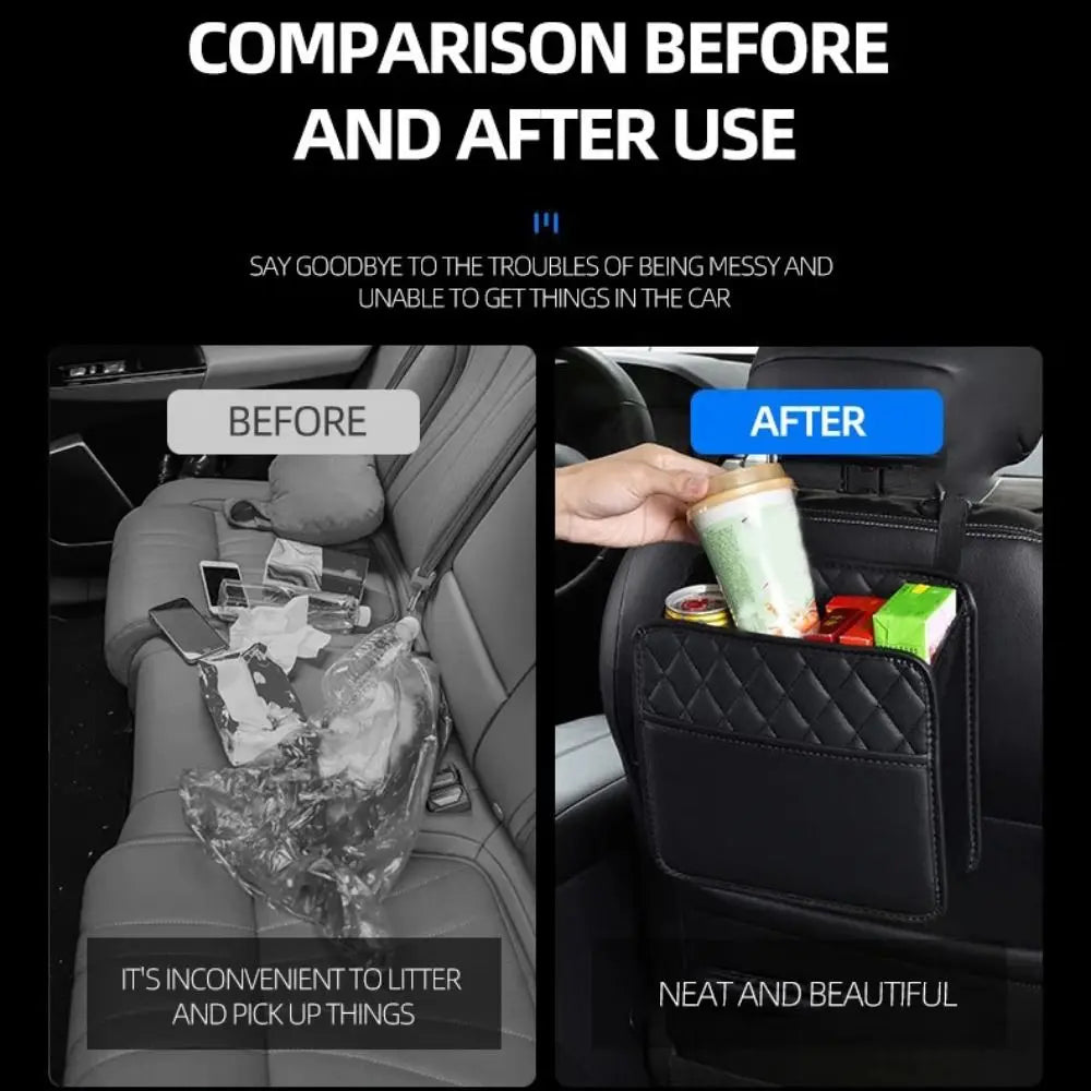 Leather Car Backseat Storage Bag Multifunctional Adjustable Backseat Large Capacity Pocket Protector Seat Back