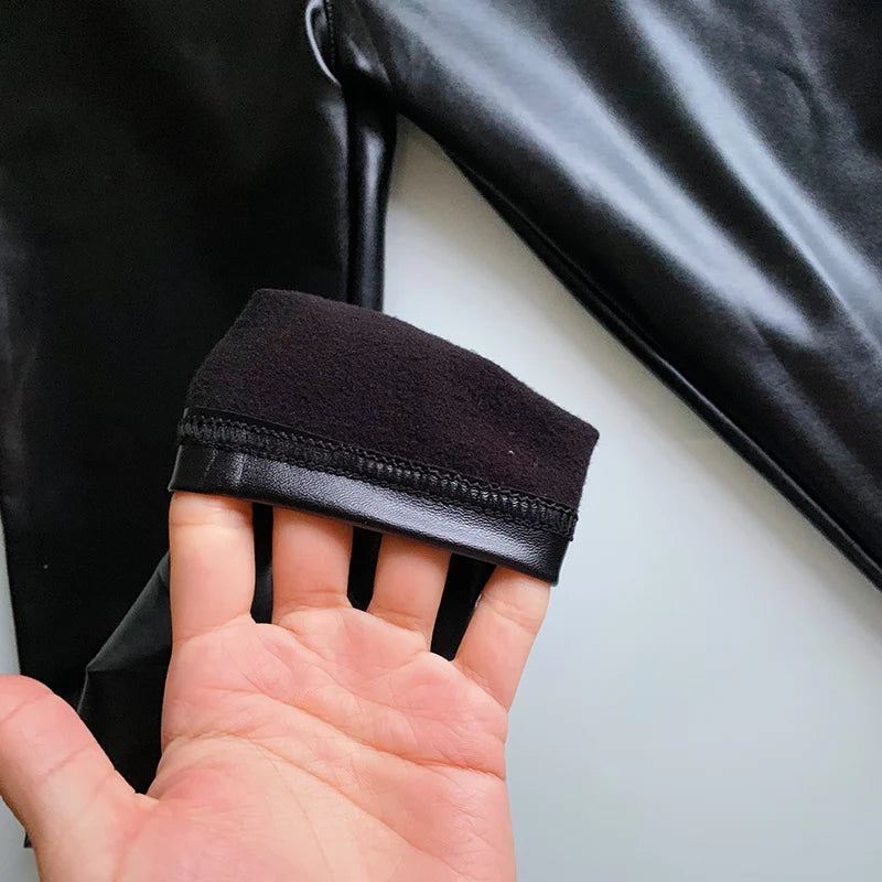 BIVIGAOS Mode PU-Leder Leggings - Hohe Taille, Fleece, S-XL