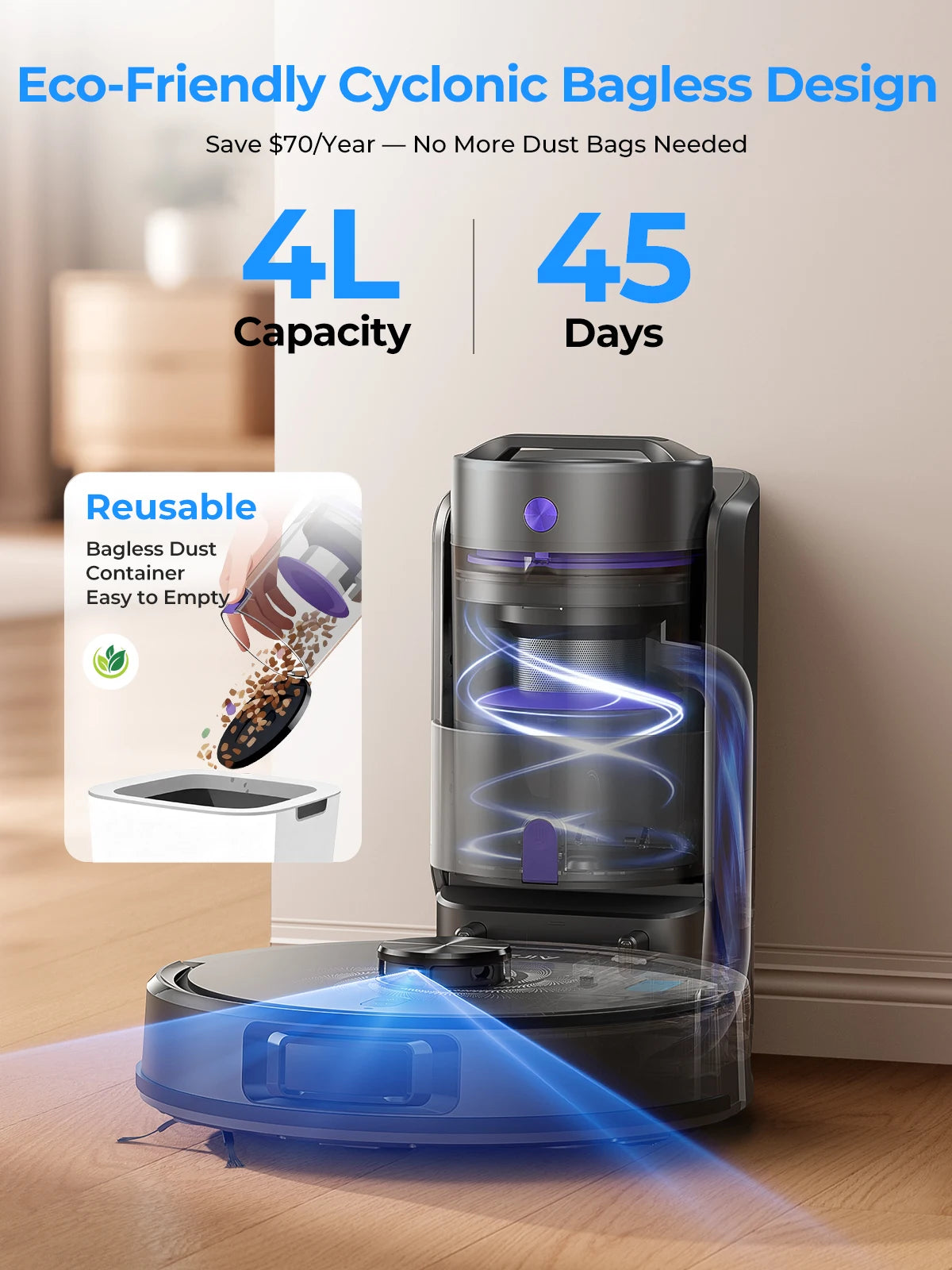 Laresar L30 Beutellos Zyklon-Saugkraft - Kapazität 300 ml, 10000 Pa