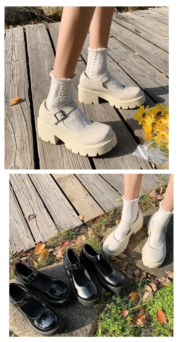 Frauen Schuhe 2025 - Neue Mädchen Lolita Schuhe Leder Herz Knöchel - Mary Jane Schuhe Süß Sexy Retro British Style