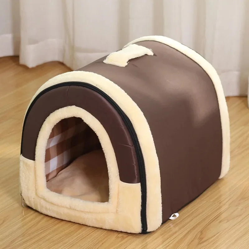 Pet Bed Foldable Dog House Kennel Soft Tent Indoor Enclosed Warm Plush Sleeping Nest Basket with Removable Cushion For Cats Dogs