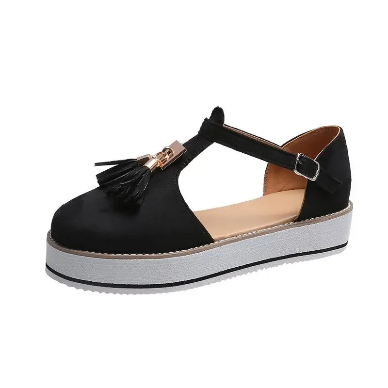 Women's Sandals Summer 2025 Casual Flat Platform Heel Tassel Buckle Strap Female Sandals Platform Vulcanized Shoes for Women New