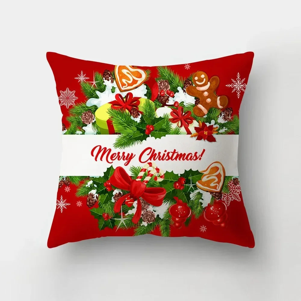 Christmas red theme throw pillow cover with short plush print living room sofa decoration cushion cover pillow covers decorative