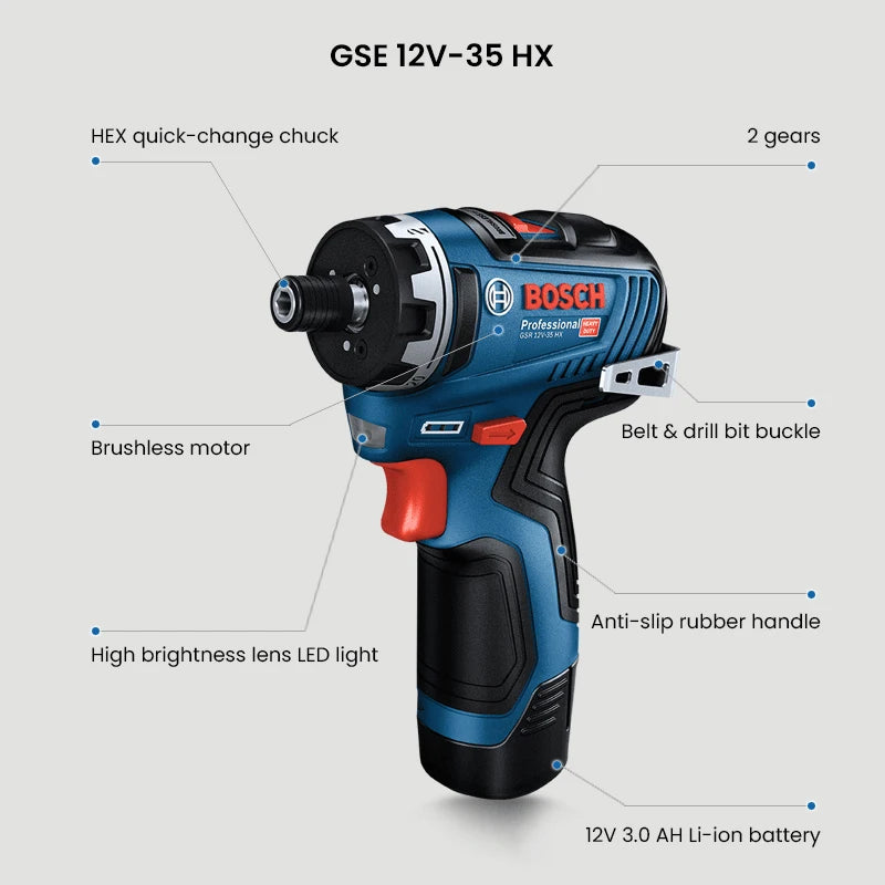 Bosch GSR 12V-35 HX Akku Schraubendreher Multi-Funktion Aufladbar Elektrobohrer Brushless Schraubendreher Heim Rotary Elektrowerkzeug