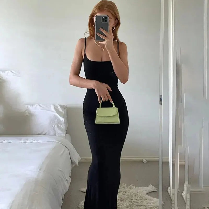 Dulzura Women 2025 Summer Party Club Evening Streetwear Bodycon Beach Basic Black Long Dress Wholesale Items For Business D22775