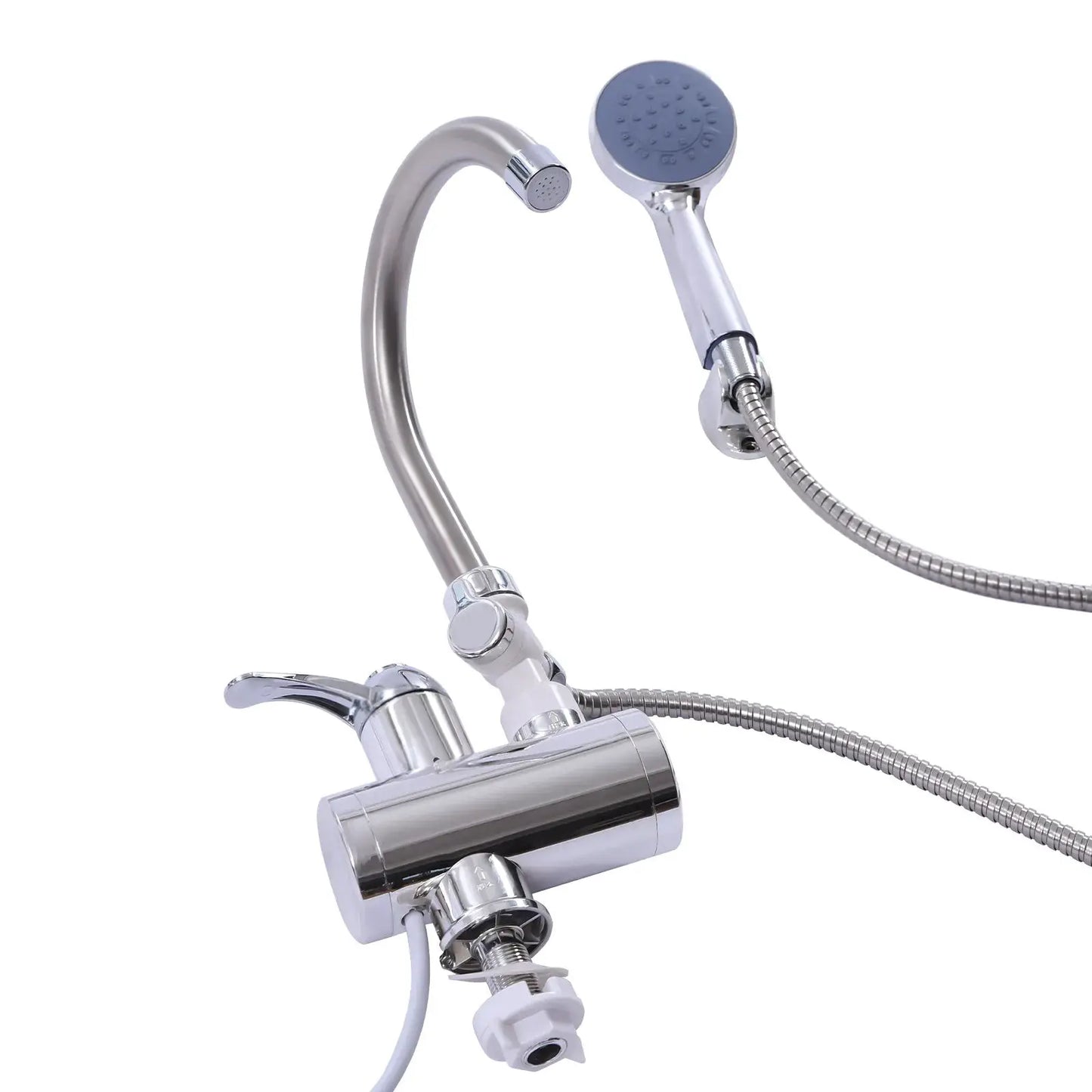 360 °   Drehbarer elektrischer Wasserhahn mit LCD-Display, 3000 W, schnelles Aufheizen, IPX4, wasserdicht, EU-Stecker für Waschbecken und Dusche, Silber