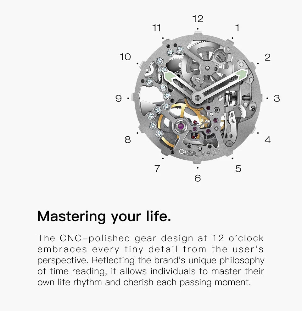 CIGA Design crystal love series elegant skeleton automatic watch for ladies