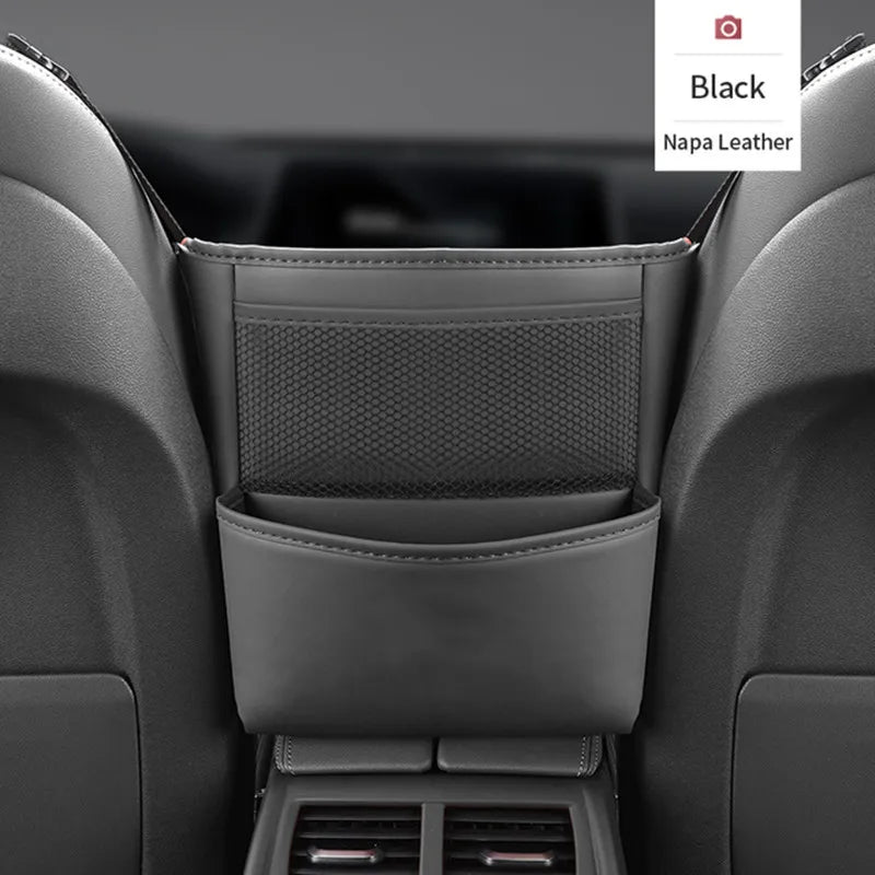 Car Seat Middle Storage Bag PU Leather Car Armrest Hanging Organizer Multifunction Handbag Holder Net Pocket Cup Tissue Storage