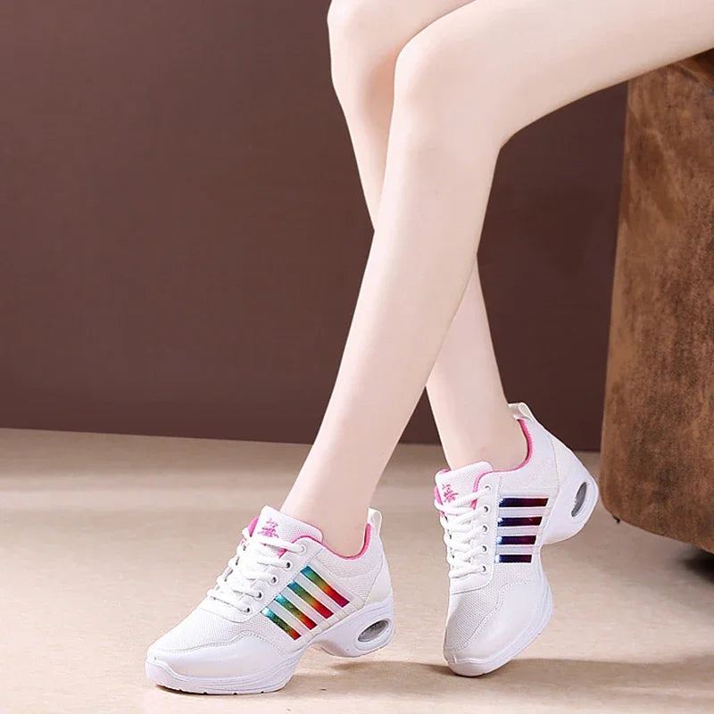 Dance Sneakers for Woman Jazz Shoes Mesh Modern Outsole Dance Sneakers Breathable Lightweight Dancing Fitness Shoes for Women