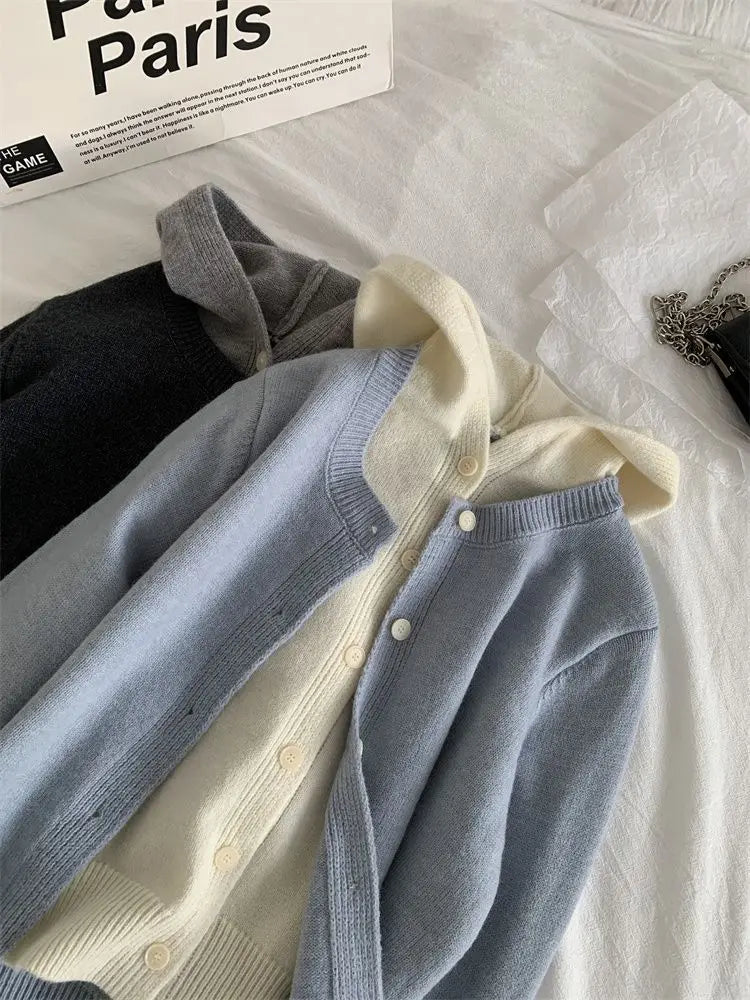 Pateekate Koreanischer Stil Kapuzen Strickcardigan - Größe M, Material Polyester/Viskose/Spandex, Lockere Passform