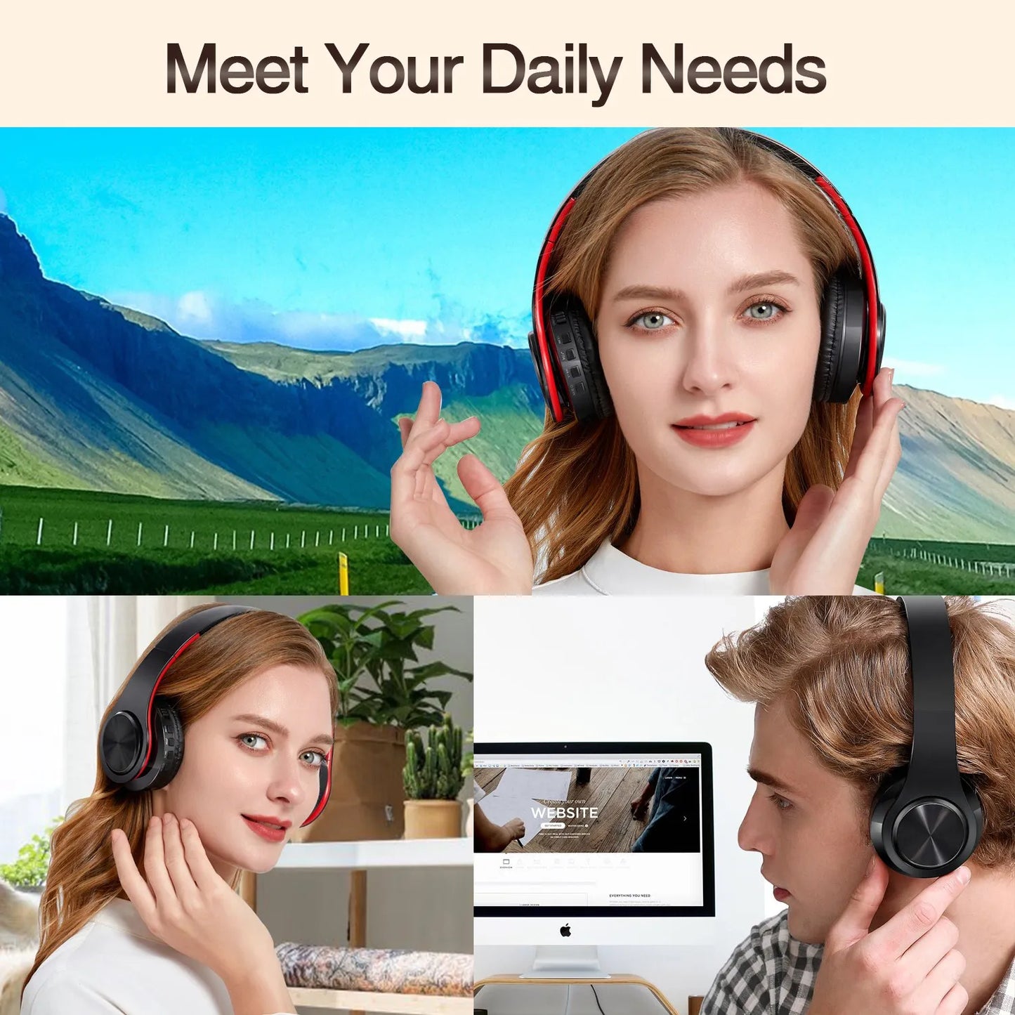 CATASSU Bluetooth Kopfhörer Over-Ear Stereo Drahtloses Headset Weiche Leder Ohrpolster Eingebautes Mikrofon für PC/Handy/TV