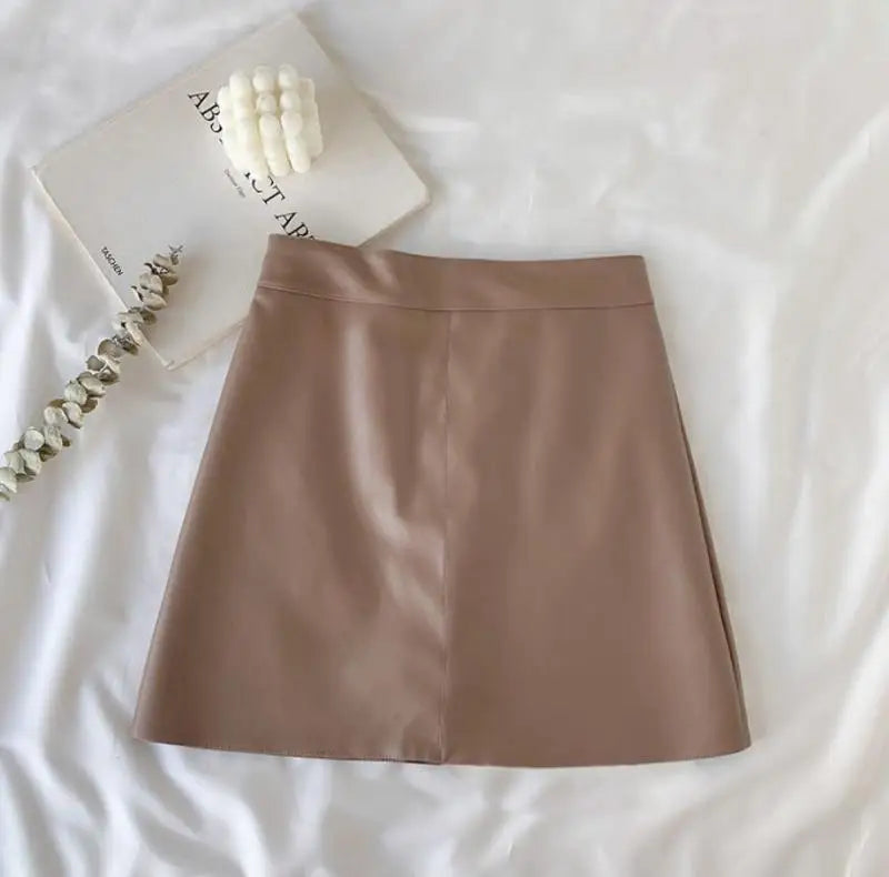 CN Minirock Hohe Taille Reißverschluss - Größe M PU Weinrot