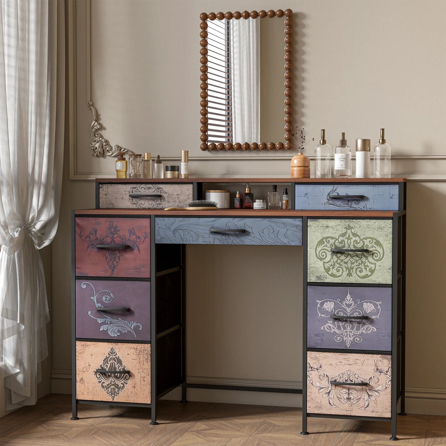 Lazyspace Schminktisch Vintage Kommode Multifunktional 9 Schubladen Holz