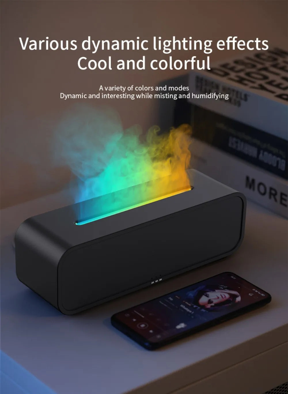 Humidifier Flame Aromatherapy Diffuser Can Add Essential Oils 7 Colours Flame Diffuser Timing Protection USB Desktop Humidifier