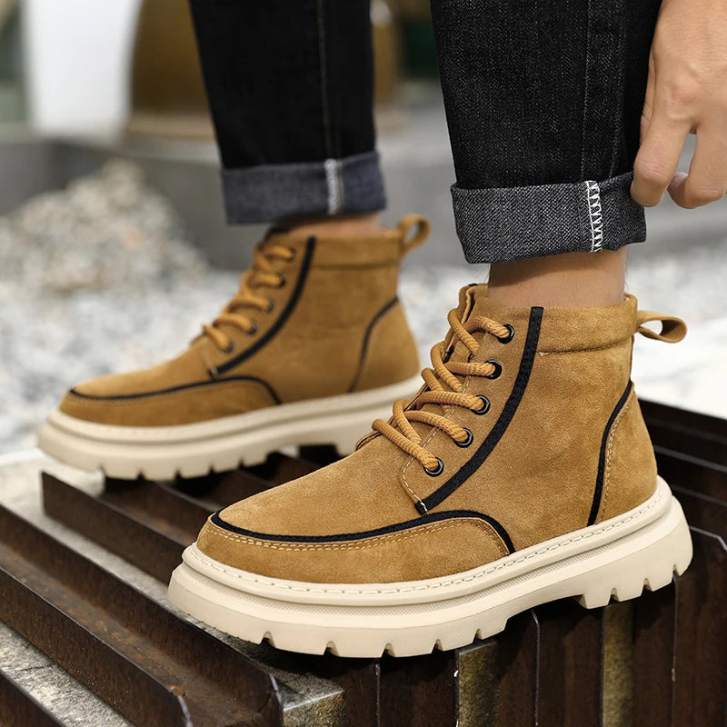 Ghete de exterior din piele Chobenjoe, croială confortabilă - Material: Piele, Închidere: Cu șireturi