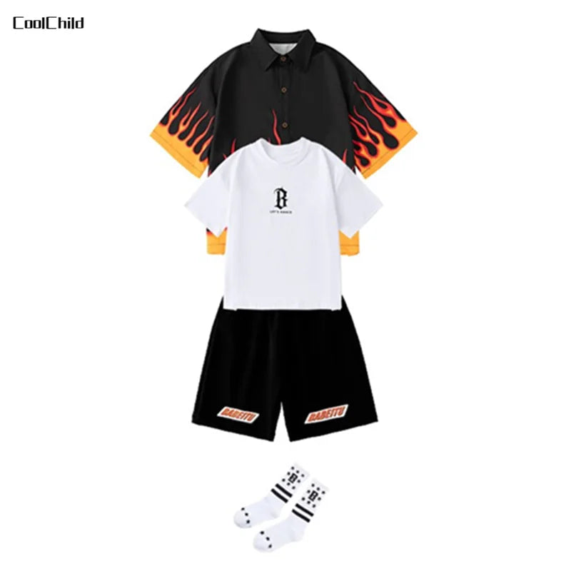 Jungen-Streetwear-Set 2025: Hip-Hop Flame-Design - Urban Dance Collection