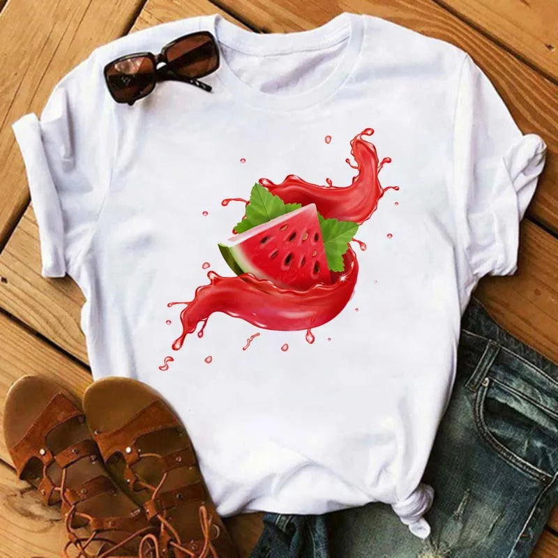 Women's T-shirt Fashion Fruit Watermelon Print Women's T-shirt Spring/Summer Cute Short Sleeved Top T-shirt Clothing