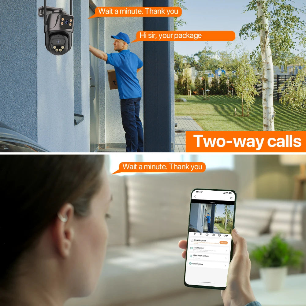 Dreilinsen-PTZ-IP-Kamera 6K HD Outdoor 8x Zoom WiFi Sicherheitskamera 4K 8MP Dual Screen Auto Tracking Wireless Video CCTV iCsee