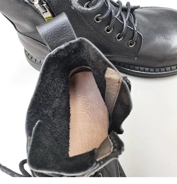 Ghete la gleznă Careaymade, piele naturală, variantă lată - mărime mare, înălțime toc 3-5 cm, căptușeală din lână