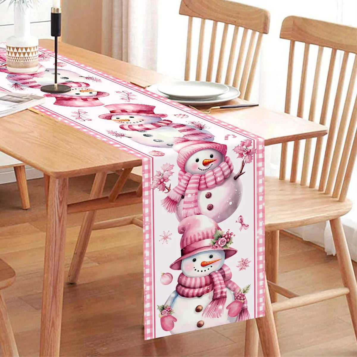 Pink Christmas Table Runner Snowman Santa Claus Merry Christmas Decorations For Home 2025 Navidad Noel Gift New year Tablecloth