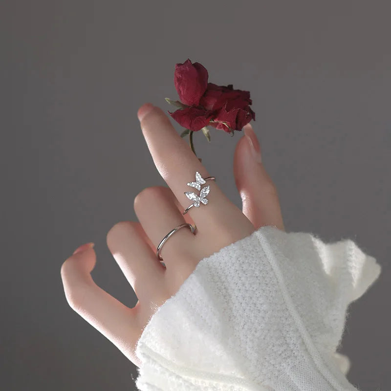 925 Silber Schmetterling Ring Offen - Zirkonia 4g Hochzeit