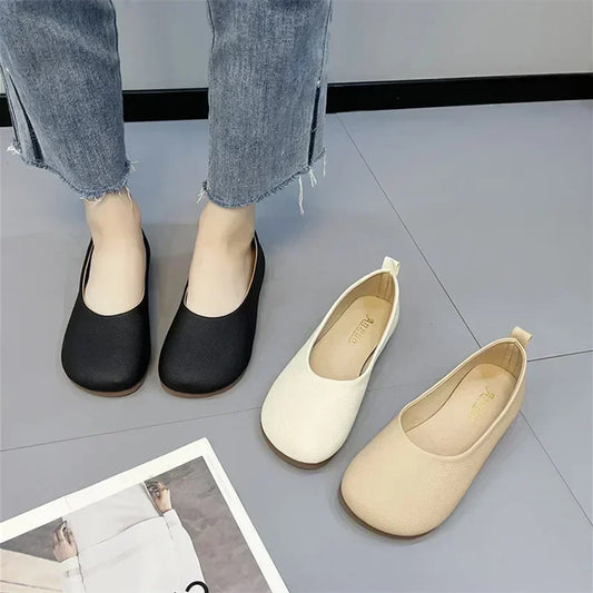 Damen Slip-on Leder Loafers 2025 - Frühling Herbst Mode Ballet Schuhe - Ladies Casual Runder Zeh Süße Flats Krankenschwester Sneakers