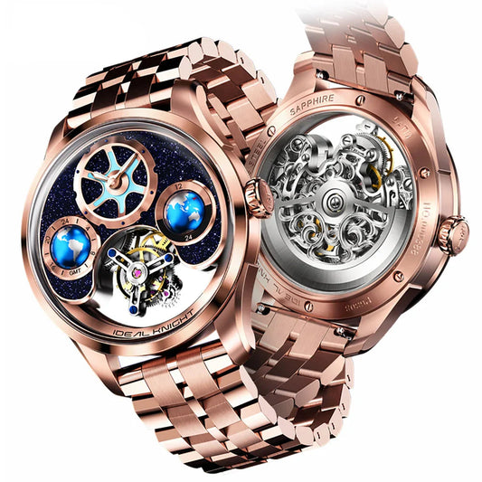 IDEAL KNIGHT blue earth tourbillon watch luxury skeleton automatic timepiece