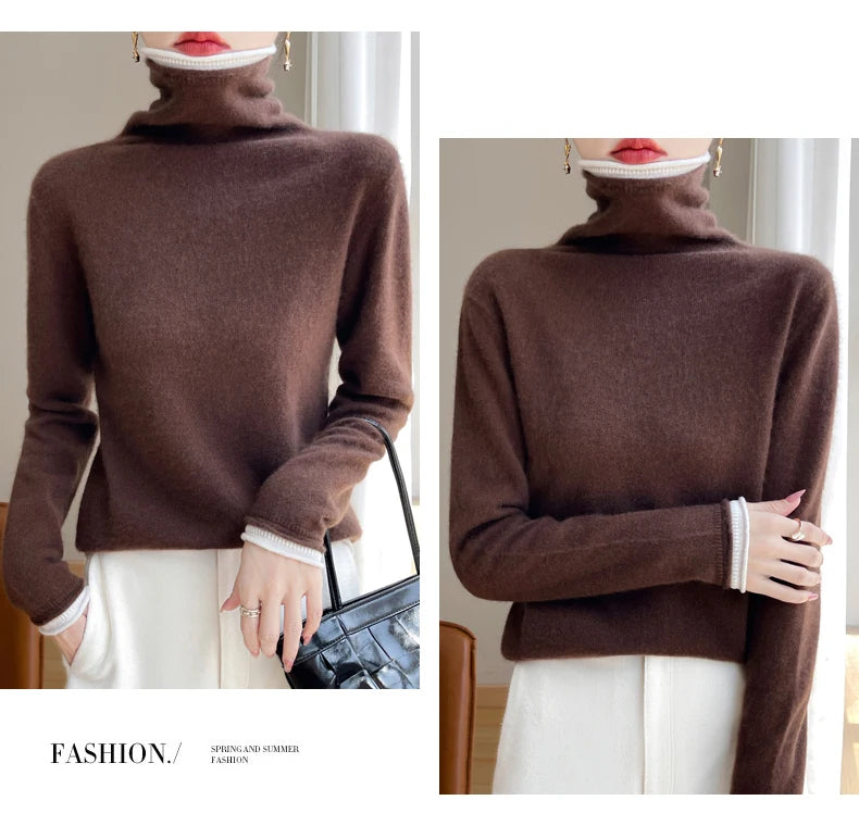 SHUANGYANROADCN Merino Rollpullover - Größe M, Merinowolle