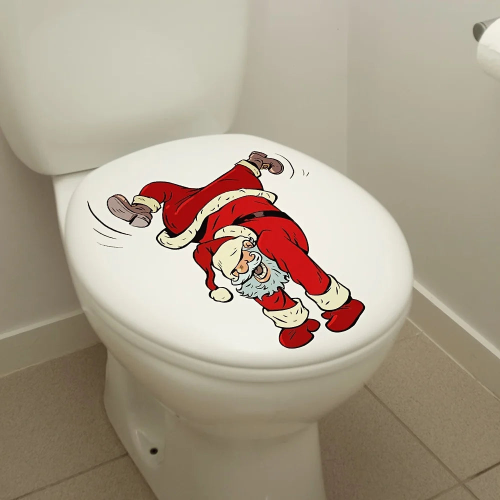 1pc Funny Santa Claus Toilet Bathroom Stickers - Self-Adhesive Waterproof Christmas Decorations- Perfect Christmas Gift Idea!