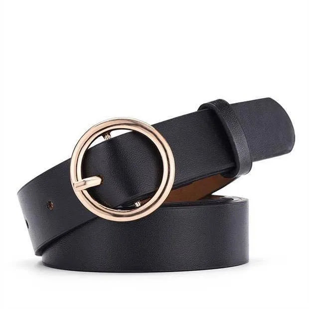 High-end Round Women Belt Fashion Waist Belt Leather Metal Buckle Ladies Leisure Dress Jeans Decoration Waistband Luxury