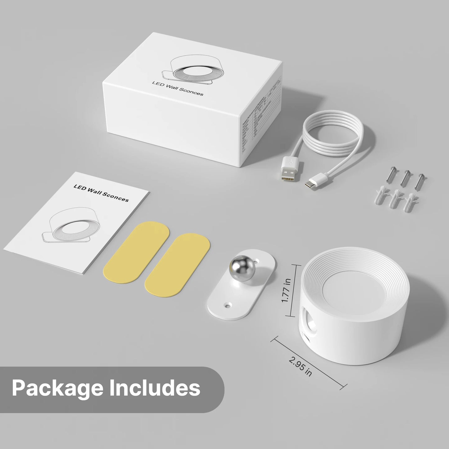 2PC Wandlicht Batteriebetriebene Lichter Rechargeable Wandarmaturen 360 Grad Frei Drehbarer Magnetball 3 Helligkeitsstufen