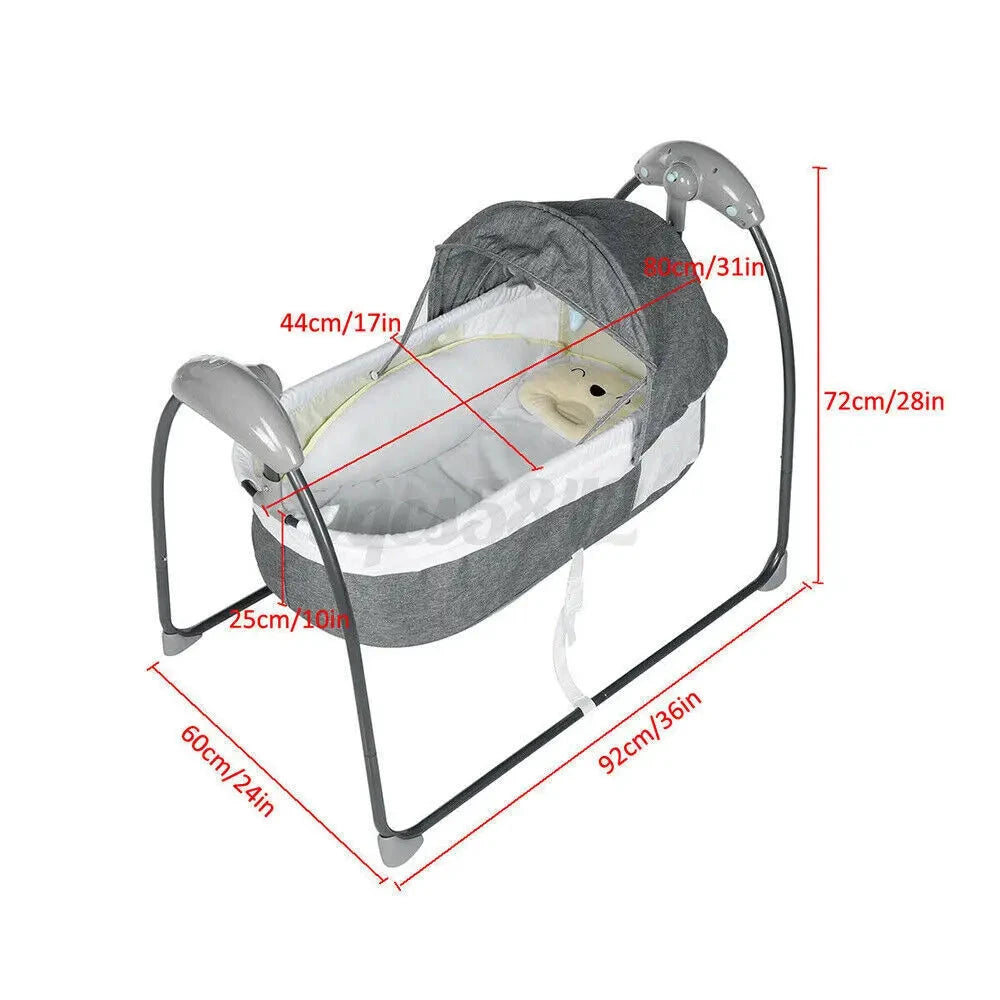 Bequemes 3-in-1-Baby-Elektro-Schüttelbett mit Fernbedienung, Musik und Moskitonetz, sichere Schlaflösung für Kleinkinder von 0–12 Monaten by Golden Bridge Store
