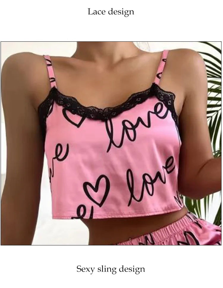 Damen Pyjama Set 2025 - 2-teiliges Schlafanzug Set mit Print & Shorts