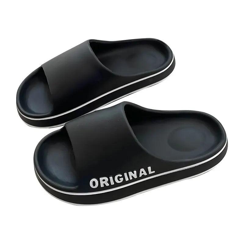 Feslishoet Frauen Buchstaben Hausschuhe Strand Slides Solid Farbe Herren Dick Sohle Innen Badezimmer Anti Rutsch Schuhe Sommer Paar Sandalen