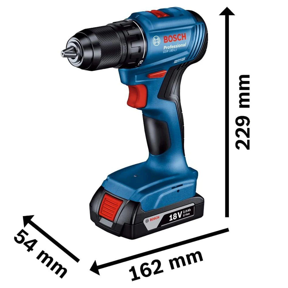 Bosch GSR 185-Li Cordless Drill Electric Screwdriver 18V Brushless Motor Rechargeable Drill Driver Power Tools for Metal Wood