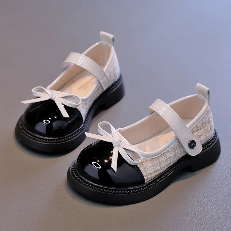 Mädchen Leder Schuhe Mode Schleife - Rutschfest Weiche Sohle Neue 2025 Herbst - Kariert PU Leder Outdoor Kinder Casual Flats