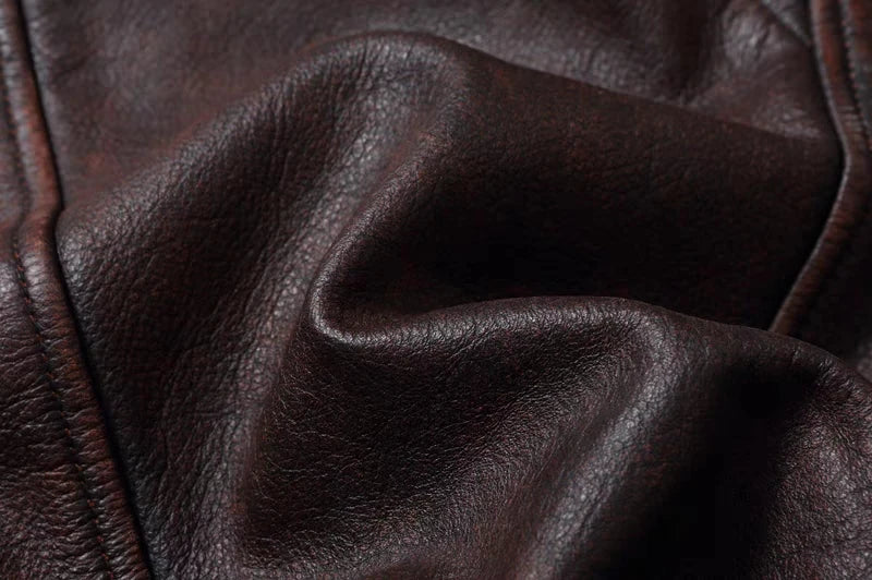 New Men's Genuine Leather Jacket Vintage Stone Milled Top Layer Cowhide Bomber Jacket A2 Brown Men's Calfskin Motorcycle Jacket