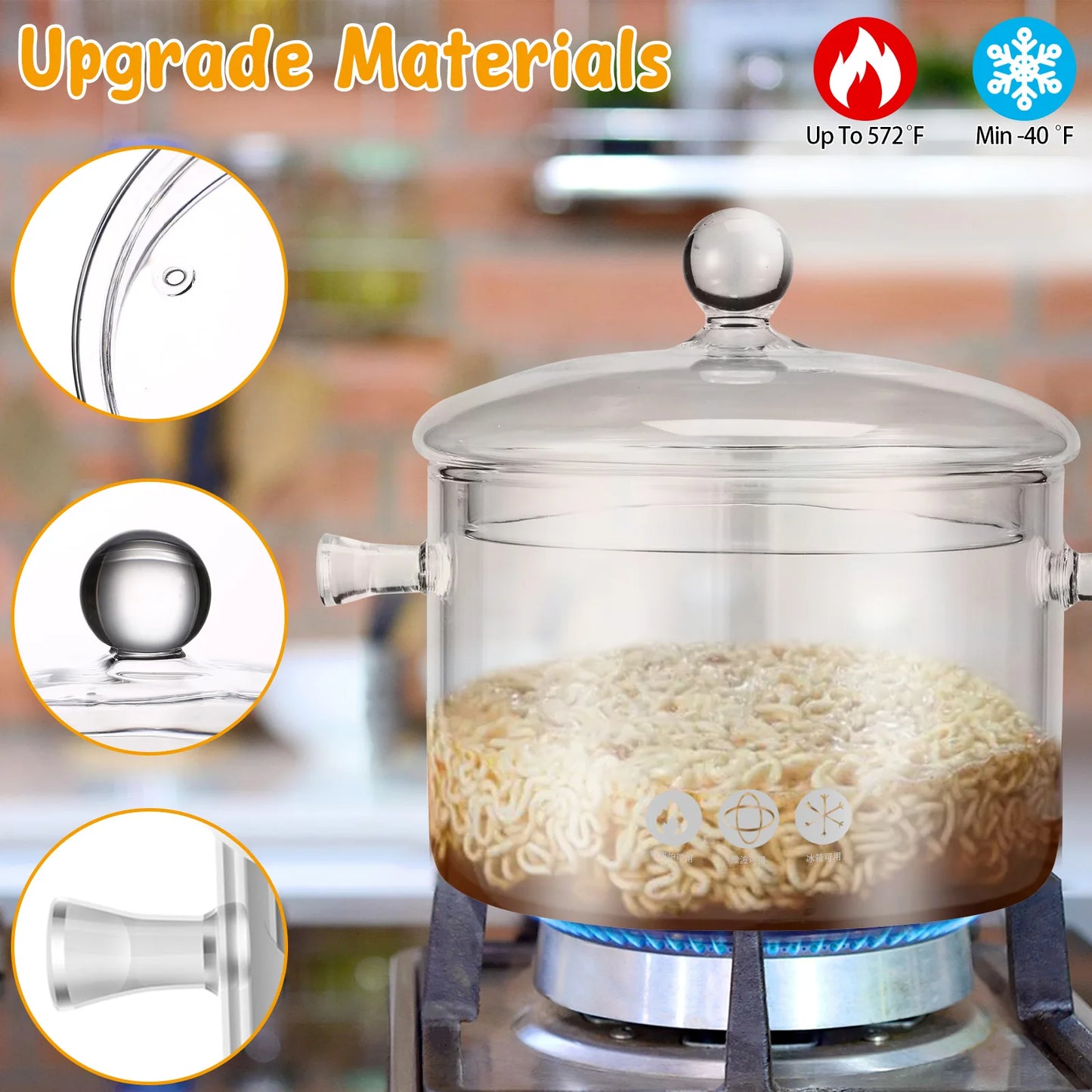 Willstar 1,5L Glastopf Hitzeresistent - Dualgriffe Deckel