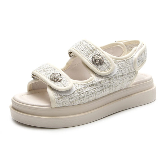 Luxury Woman Sandals Ladies Elegant Medium Heel Women's Shoes Flats Summer Platform Sandals Women 2025 New Designer Shoes Girls