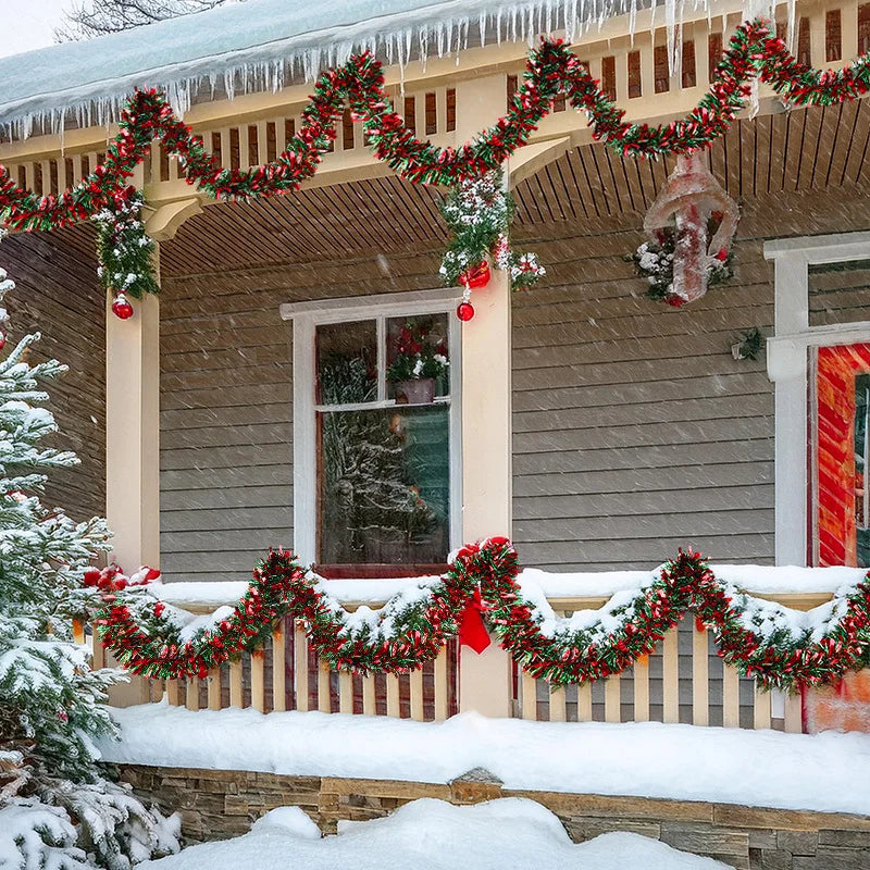 5/10er-Pack 78,74 Zoll Weihnachtsbaum-Hängegirlande, Weihnachtsgirlande, rotes und grünes Lametta, Bandornamente, Urlaub, Zuhause, Partyzubehör