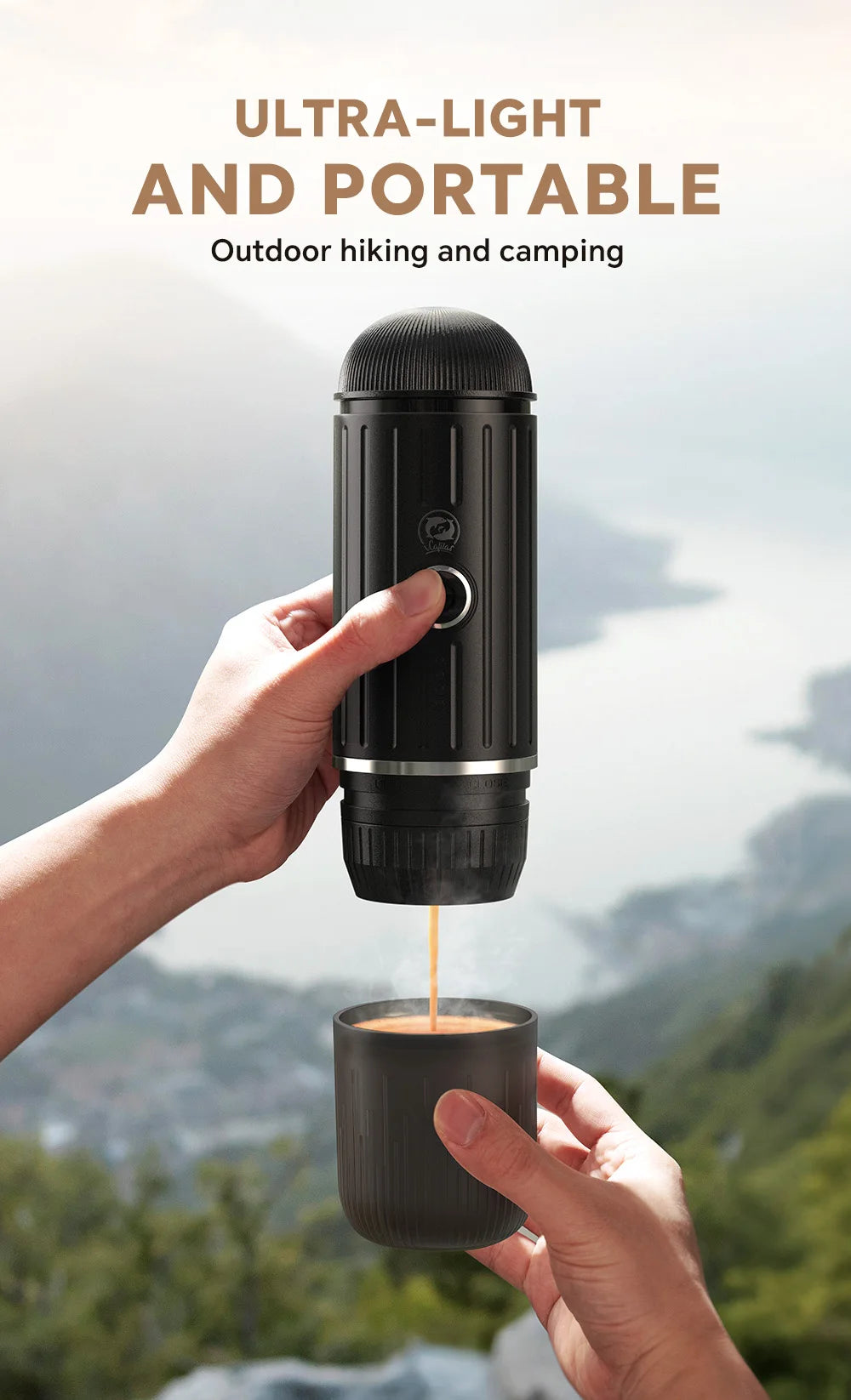 icafilas Portable Kaffeemaschine - Heizbar für Kapseln & Pulver, Travel Espresso Maker mit Tasche