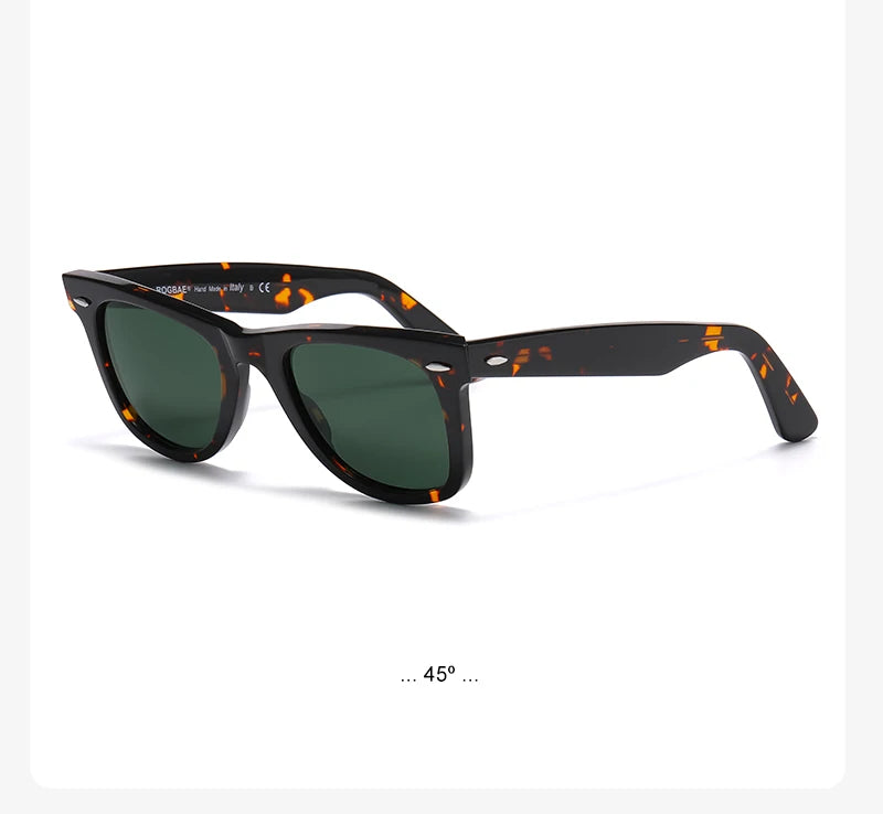 ROGBAE Trendige Sonnenbrille Herren Klassiker Glas Linse Acetat Sonnen Brille R2140 Luxus Marke Nieten Design Schutzbrille Damen Sonnenbrille