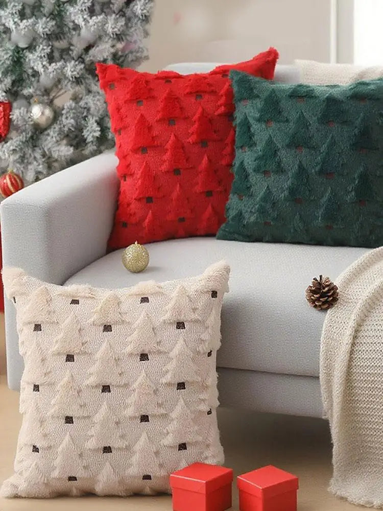 45x45cm Winter Throw Pillow Cover Xmas Home Decor Christmas Plush Pillowcase Pillowslip Home Textile Christmas Tree Pillow Cases