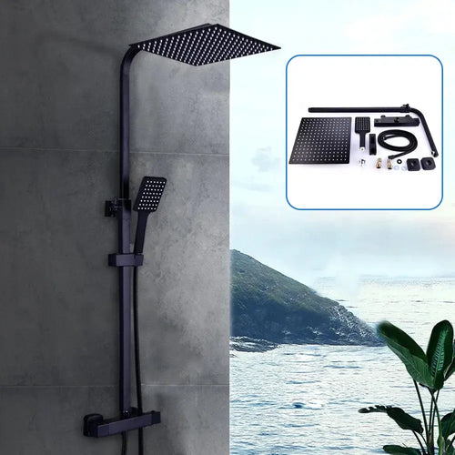 Badezimmer-Duschsystem, modernes Regenduschset mit Handkopf, verstellbare Duschstange aus Edelstahl (30 x 30 cm)