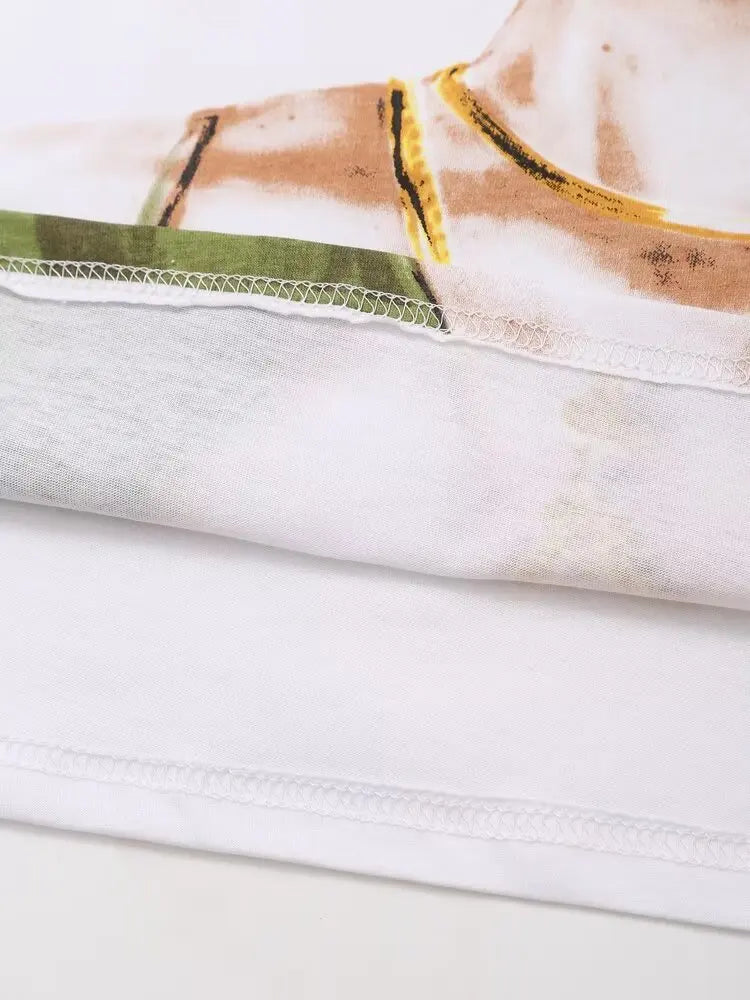 Print T-Shirts Woman Summer 2024 Short Sleeve Top Y2k Basics Letter Tops O-Neck Women Tops Women's Graphic T-shirt