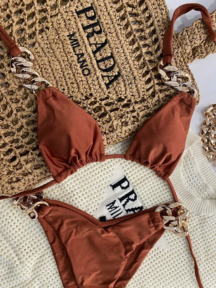 RUOTONGSEPT Elegant Bikini 2025: Verbesserte Unterstützung Nylon Dreieck Badeanzug - Brasilianischer Bikini Set Halter Schwimmbekleidung Frauen 2-teilig
