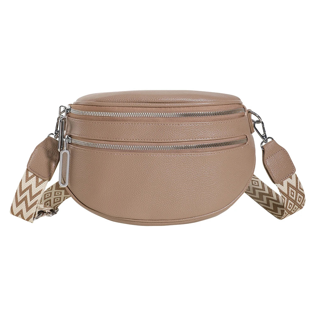 Women Stylish Crossbody Bag with Wide Strap Vintage Waist Pouch PU Leather Fashion Sling Bag Female Daily Dating Bag