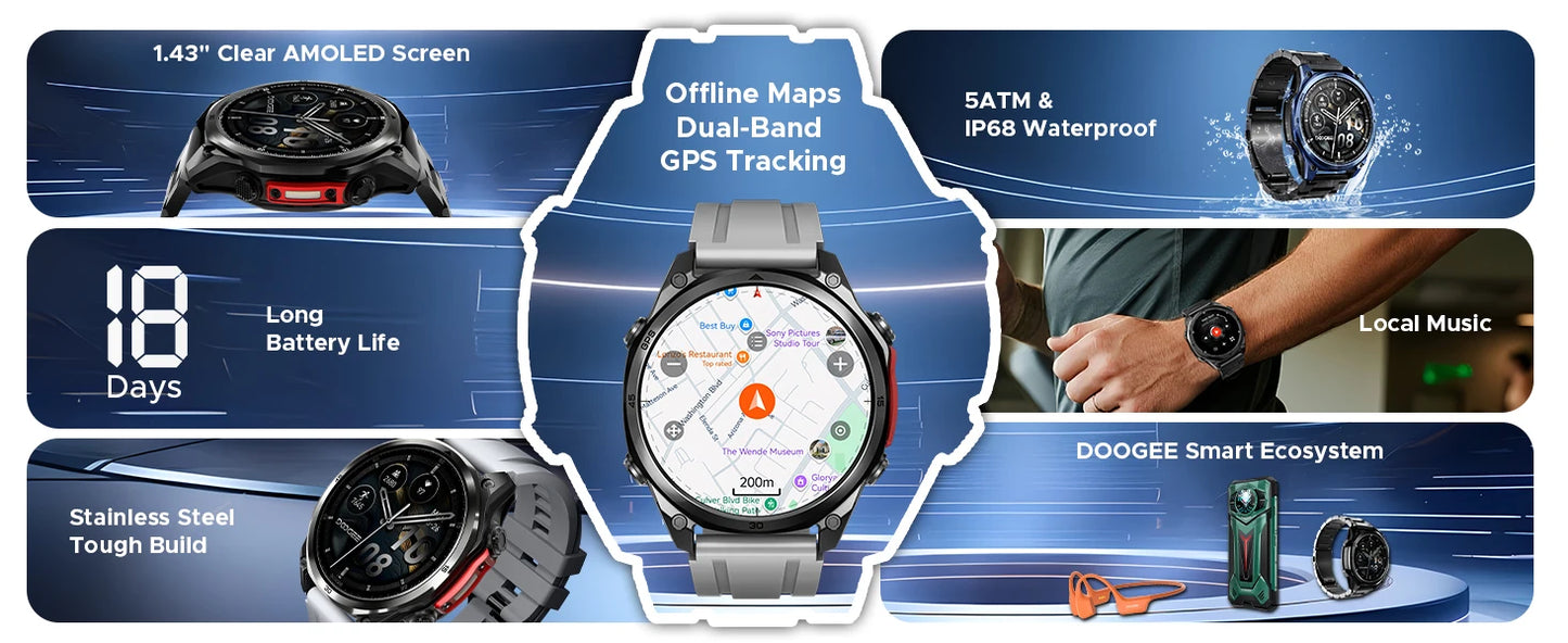 DOOGEE ANYWISE W1 PRO Smartwatch 5ATM - Kapazität 350 mAh, Display 1,4