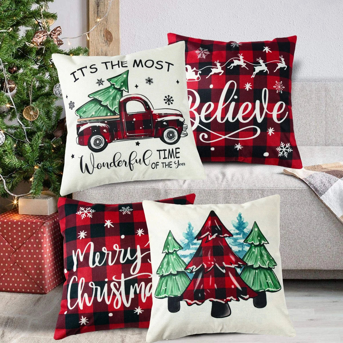 4pcs Christmas Cushion Cover Pillowcase Merry Christmas Decoration Linen Pillow Cases Home 2025 Xmas Gifts Pillow Covers 2026