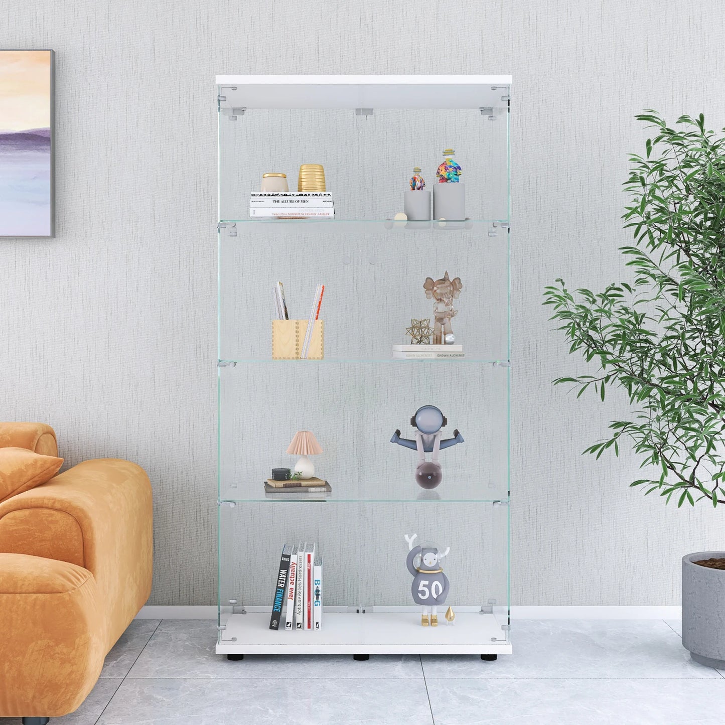 Rosahqnda Vitrine 4 Ebenen Gehärtetes Glas Elegant